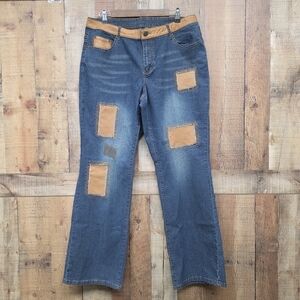 Vintage Women’s FUBU Wide Leg Jean Leather Patches 90s Y2K Hip Hop Size 16W